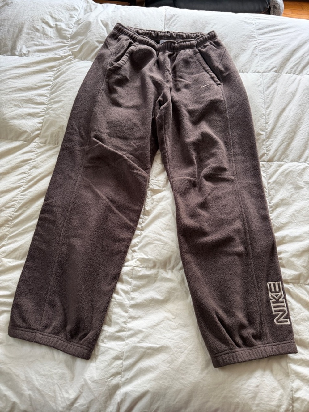 Nike Brown Fleece Joggers with Logo Panel